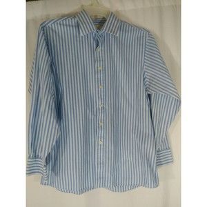 Michael Kors Men's 16 34-35 Long Sleeve Button Front Shirt Blue & White Stripe